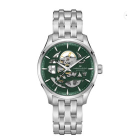 Hamilton HAMILTON JAZZMASTER SKELETON AUTO, Reference H42535160 Caliber H-10 Collection Jazzmaster Movement Automatic Case size 40mm Thickness (mm) 11.05 Dial color Blue Case material Stainless steel Crystal Sapphire Lug width 20mm Power reserve 80 hour