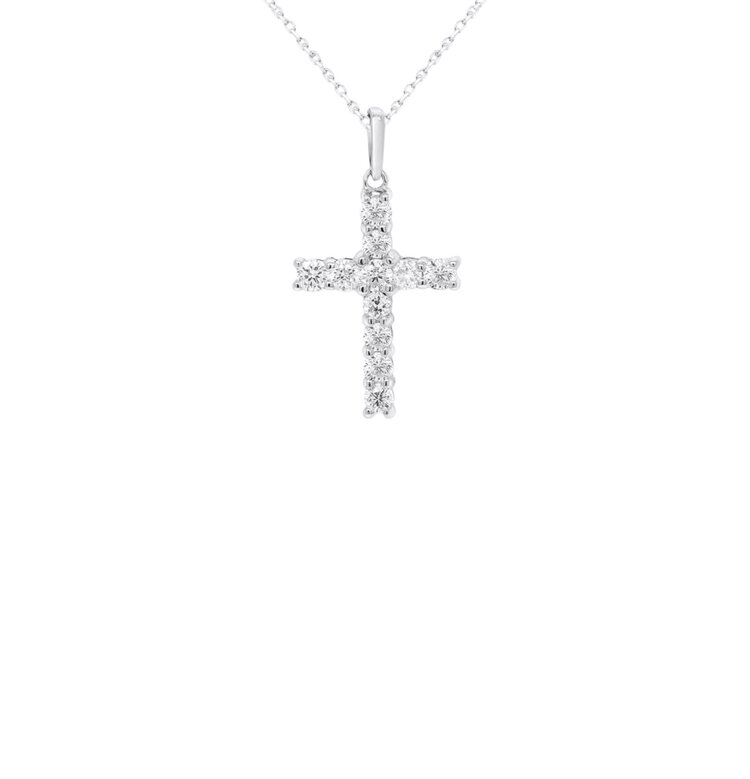(Y) 14K .13CT 12 DIAMOND CROSS PENDENT 18INCH CABLE CHAIN