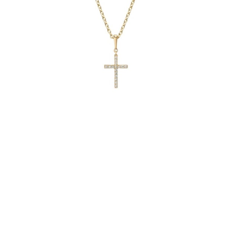 (Y) 14KY .35CT 12 DIAMOND CROSS PENDENT .50MM DIAMOND CUT 16INCH CHAIN