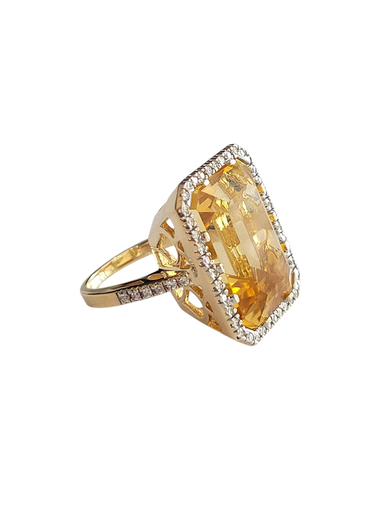 Ryan Gems Inc M(Y) 14K 22.00CT CITRINE .56CT DIAMOND ACCENTED RING