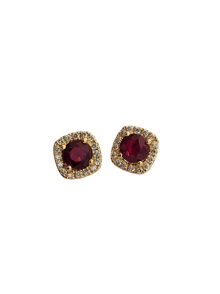 Ryan Gems Inc M(Y) 14KY 1.00CT RUBY .15CT DIAMOND HALO STUD EARRINGS