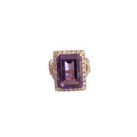 Ryan Gems Inc M(Y) 14KR 12.00CT AMETHYST CUT 1.35CT DIAMOND ACCENTED RING