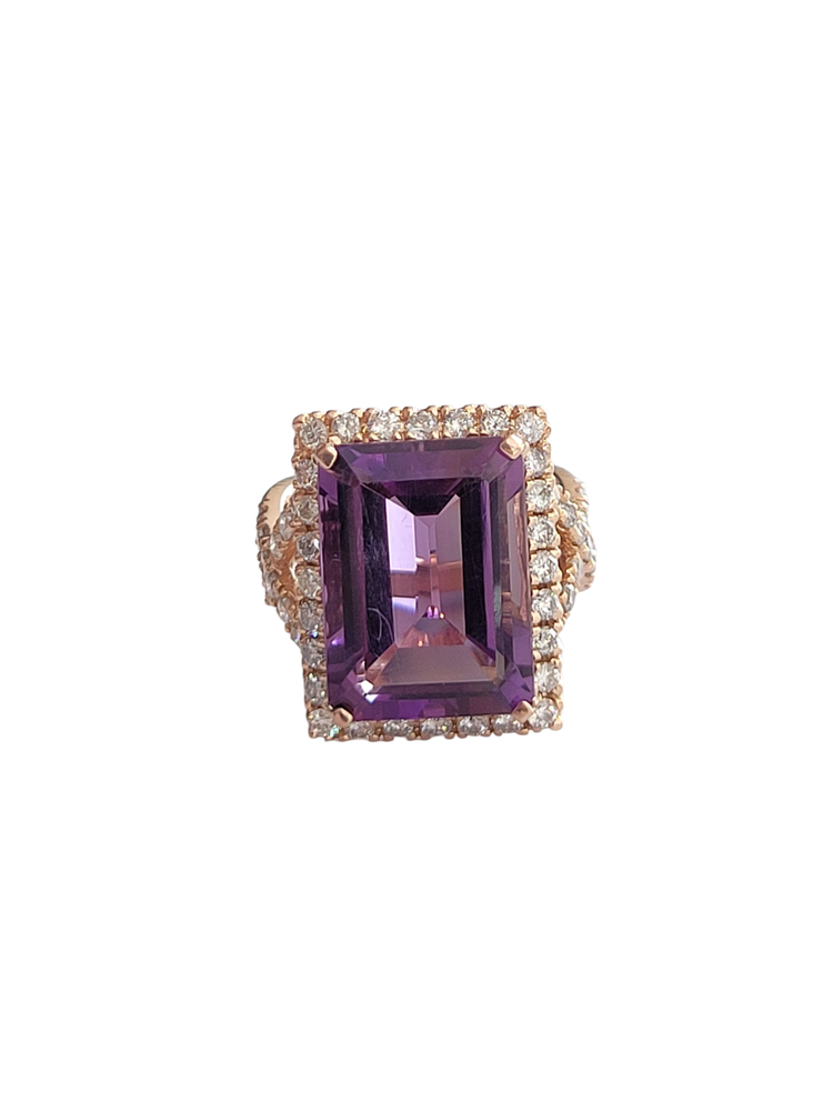 Ryan Gems Inc M(Y) 14KR 12.00CT AMETHYST CUT 1.35CT DIAMOND ACCENTED RING