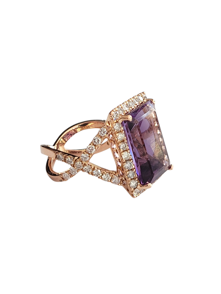 Ryan Gems Inc M(Y) 14KR 12.00CT AMETHYST CUT 1.35CT DIAMOND ACCENTED RING