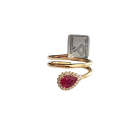 Ryan Gems Inc M(Y) 14KY .80CT RUBY PEAR CUT .20CT DIAMOND ACCENTED RING