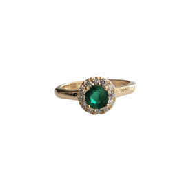 Ryan Gems Inc M(Y) 14KY .50CT EM ROUND .25CT DIAMOND ACCENTED RING