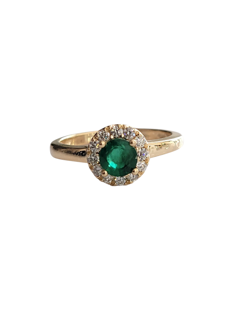 Ryan Gems Inc M(Y) 14KY .50CT EM ROUND .25CT DIAMOND ACCENTED RING