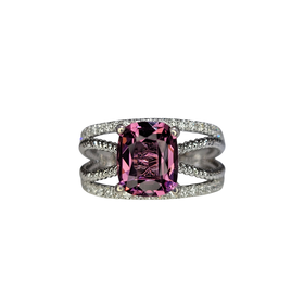 KALLATI (Z) 14K 2.39TG .75DIA , 14K WHITE GOLD RING BY DESIGNER KALLATI, 2.39CT RARE TANGA GARNET WITH NO TREATMENTS, .75CT IN DIAMONDS, CUSHION CUT CENTER 8.9MM X 7.25MM X 4.15MM