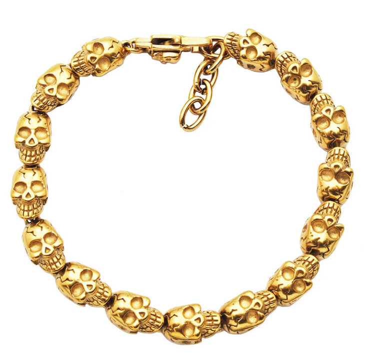 (R) MENS GOLD SKULL BRACELET