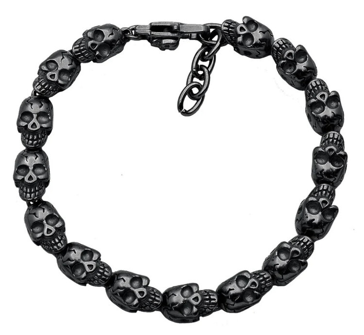Blackjack (R) MENS ADJUSTABLE BLACK STAINLESS STEEL SKULL BRACELET