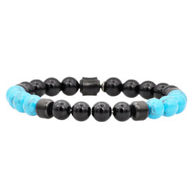 Blackjack (R) MENS GENUINE ONYX AND TURQUOISE STAINLESS STEEL BEADED BRACELET