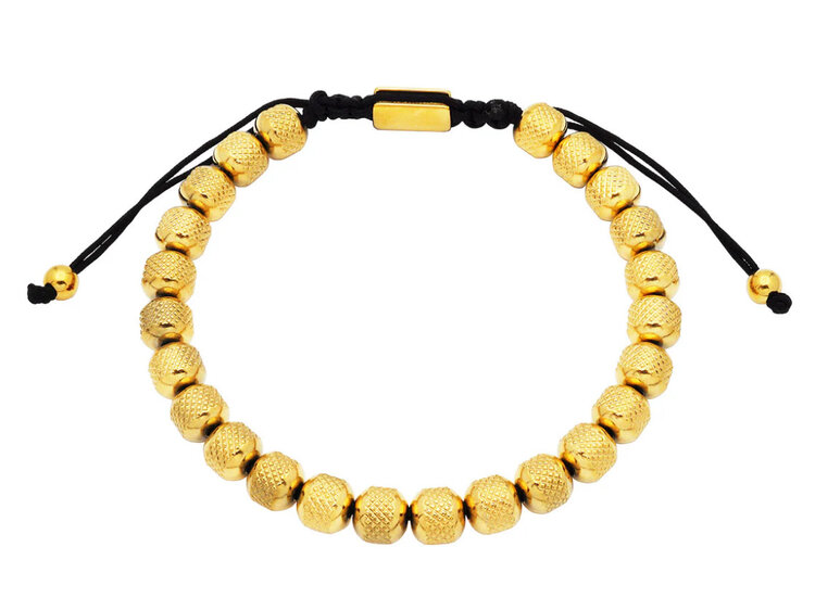 Blackjack (R) MENS 7MM GOLD PLATED STAINLESS STEEL BEAD DRAWSTRING BRACELET