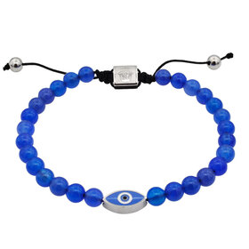 Blackjack (R) MENS BLUE AGATE 6MM BEAD STAINLESS STEEL EVIL EYE BRACELET