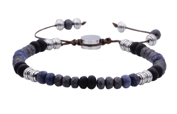 Blackjack (R) GENUINE HEMATITE STAINLESS STEEL BEADED BRACELET