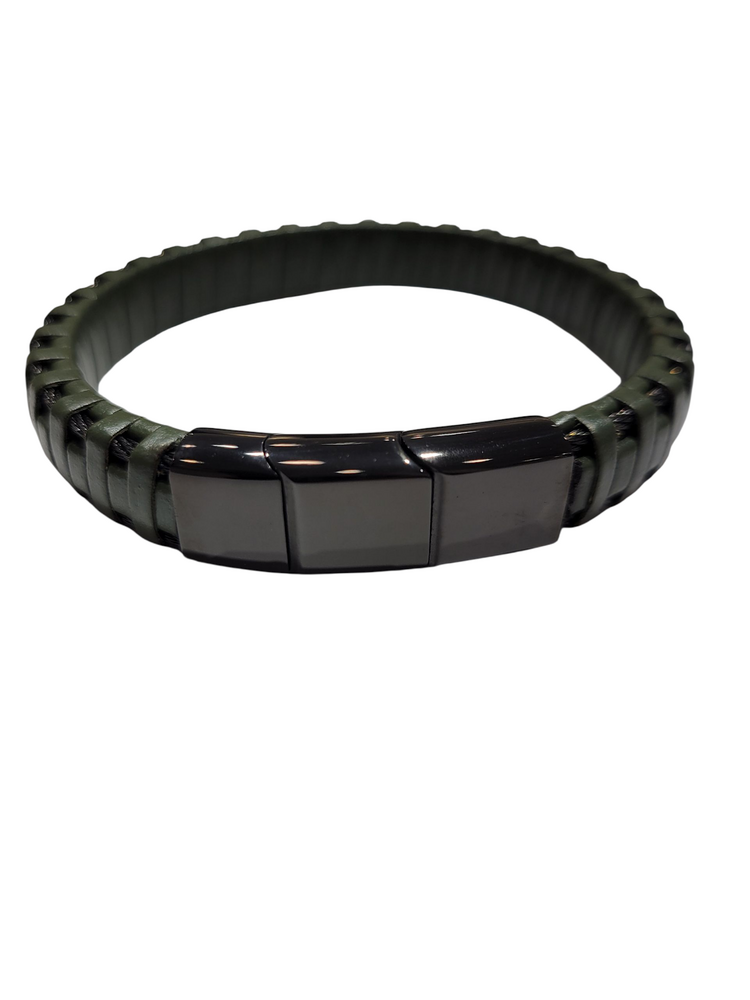 Blackjack (R) OLIVE LEATHER AND STEEL MAGNETIC CLASP BRACELET