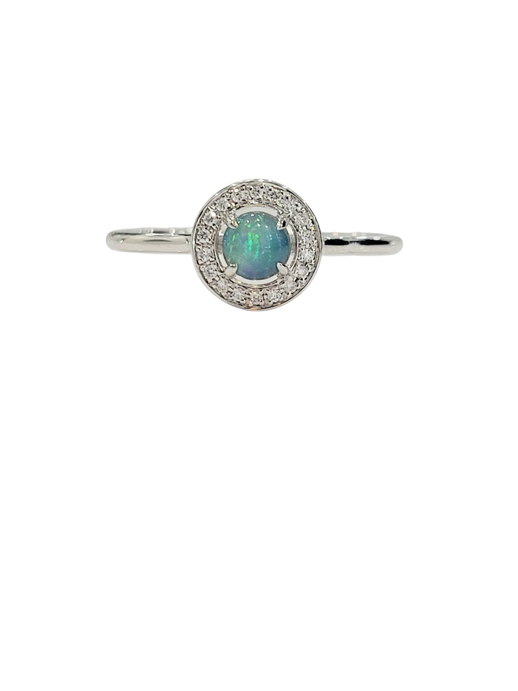 GBC (X)14K .90CT OPAL .04 DIAMOND HALO RING