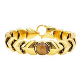 Blackjack (R) TIGERS EYE AND GOLD STAINLESS STEEL BRACELET