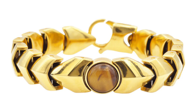 Blackjack (R) TIGERS EYE AND GOLD STAINLESS STEEL BRACELET