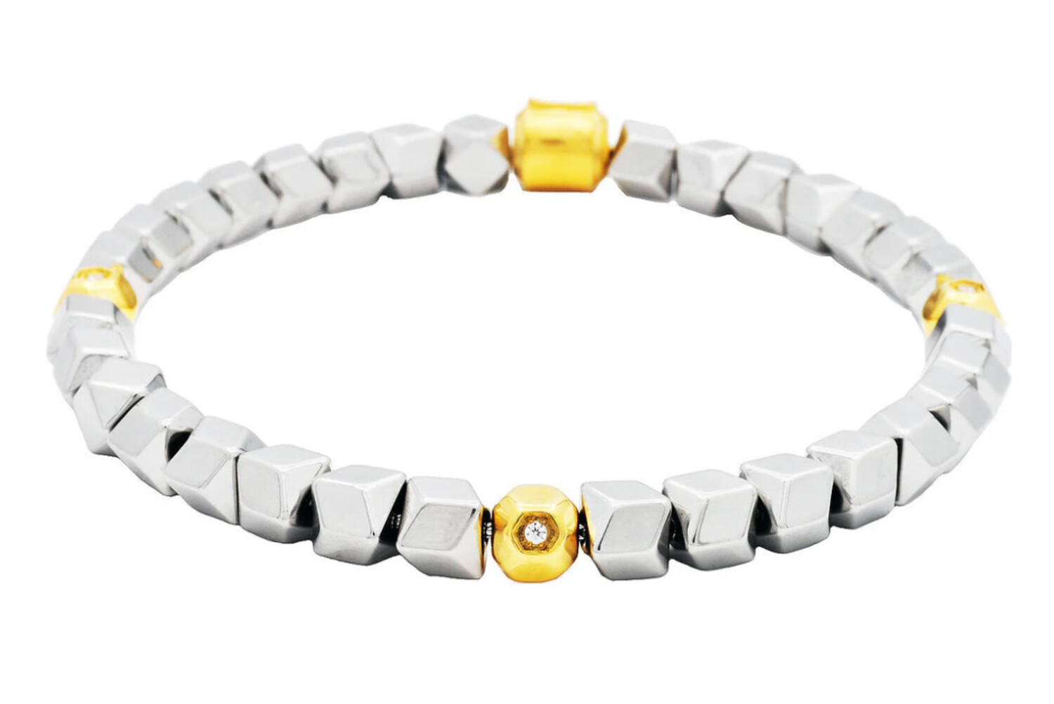 Blackjack (R) HEMATITE GOLD AND CZ BEADED BRACELET