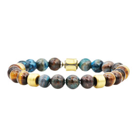 Blackjack (R) BLUE CRAZY LACE AND TIGERS EYE STAINLESS STEEL BRACELET