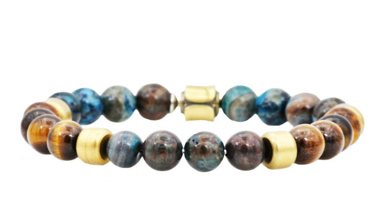 Blackjack (R) BLUE CRAZY LACE AND TIGERS EYE STAINLESS STEEL BRACELET