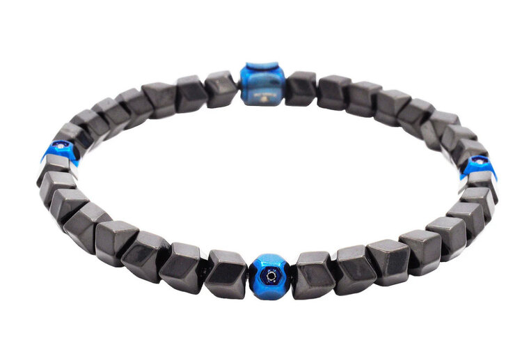 Blackjack (R)BLACK AND BLUE BEAD STAINLESS STEEL BRACELET