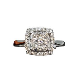 (Y) 14K .60CT SI1 H , 14K WHITE GOLD CUSHION SHAPED ROUND DIAMOND CLUSTER HALO RING