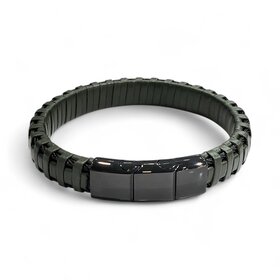 Blackjack (R) OLIVE GREEN LEATHER AND STAINLESS STEEL MAGNETIC CLASP BRACELET