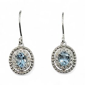 GBC (R) 14K .74CT AQUA OVAL CUT .13TDW DANGLE EARRINGS