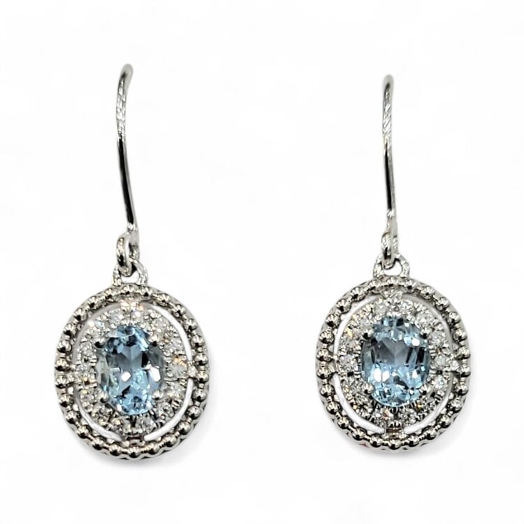 GBC (R) 14K .74CT AQUA OVAL CUT .13TDW DANGLE EARRINGS