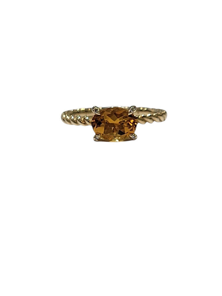 PARAGON COUTURE (R) 14KY 1.10CT CITRINE .02CT DIAMOND PRONG ACCENTED ROPE DESIGN RING