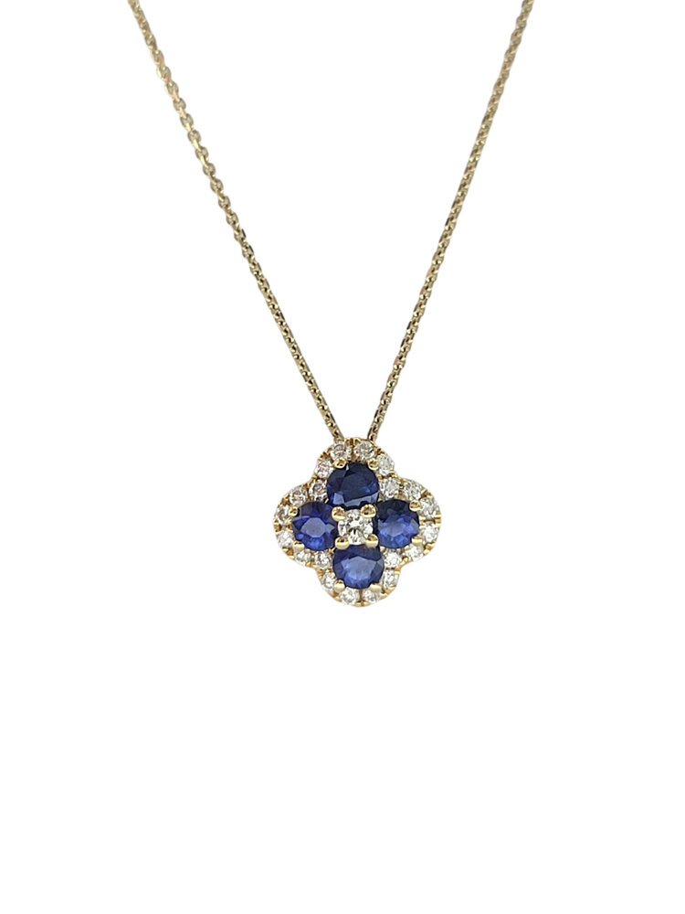 M(Y)14KY .34CT SAPPHIRE .13CT DIAMOND HALO PENDENT