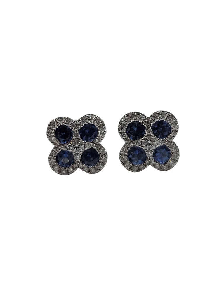 M(Y) 14K .88CT SAPPHIRE .30CT DIAMOND CLOVER STUDS