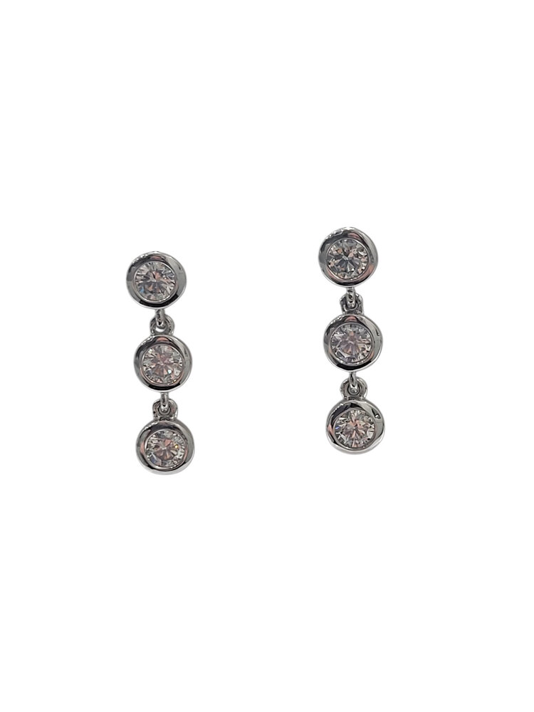 M(Y) 14K 1.20CT THREE BEZELED DIAMOND DROP EARRINGS