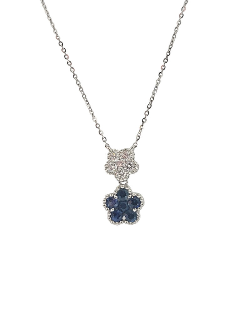 M(Y) 14K .36CT SAPPHIRE .18CT DIAMOND DROP GOLD BEADED NECKLACE