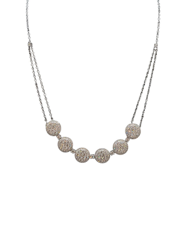 M(Y) 14K 4.43CT CLUSTER DIAMOND DOUBLE CHAIN NECKLACE