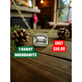 (X) 925 GP MOIS 1CT, SILVER GOLD PLATED BEZEL SET 1CARAT MOISSANITE GEM NECKALCE “ BLACK FRIDAY DOOR BUSTER”