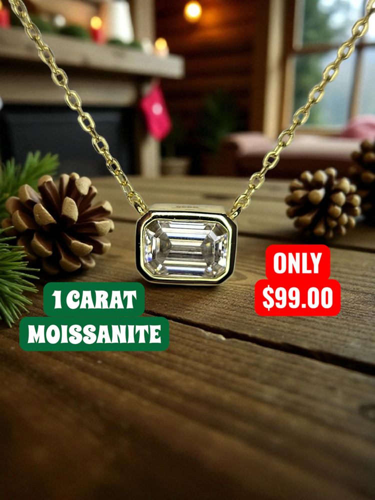 (X) 925 GP MOIS 1CT, SILVER GOLD PLATED BEZEL SET 1CARAT MOISSANITE GEM NECKALCE “ BLACK FRIDAY DOOR BUSTER”