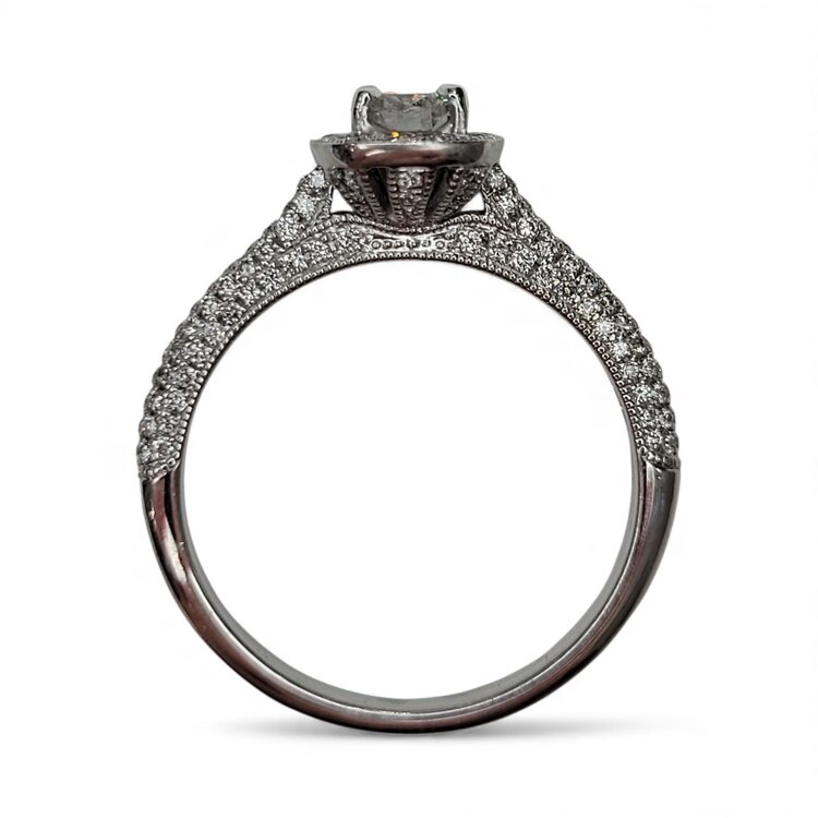 (Y) 14K .51CT SI1 J DIAMOND .50MTG CUSHION HALO BRIDAL RING WITH MICRO PAVE SHANK