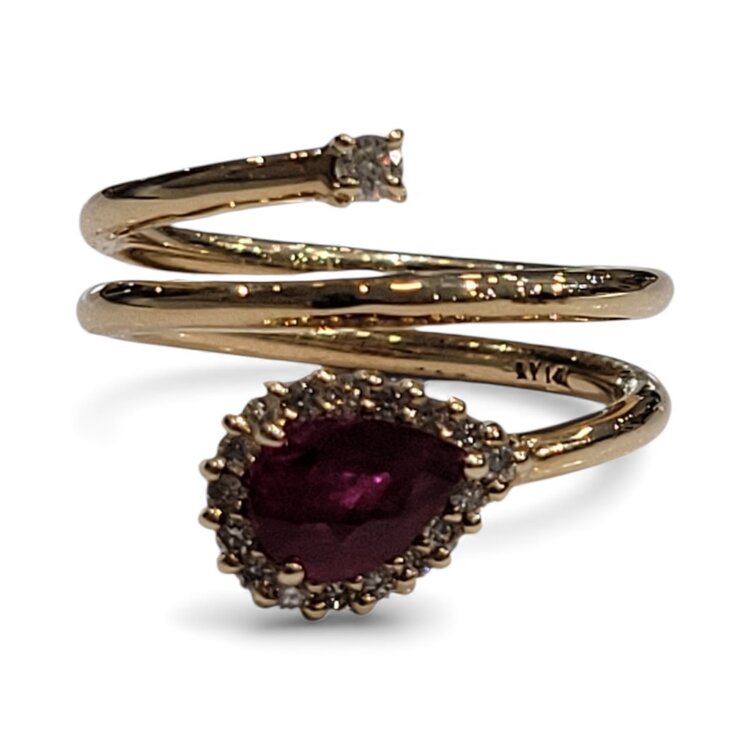 Ryan Gems Inc M(Y) 14KY .80CT RUBY PEAR CUT .20CT DIAMOND ACCENTED RING