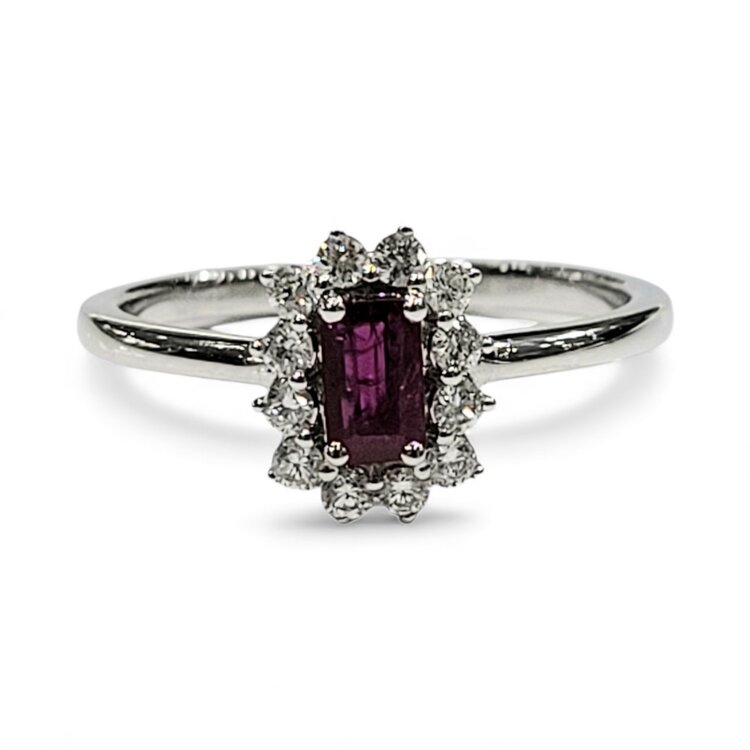 (R)14KW .22CT RUBY 1/5CT TDW HALO RING