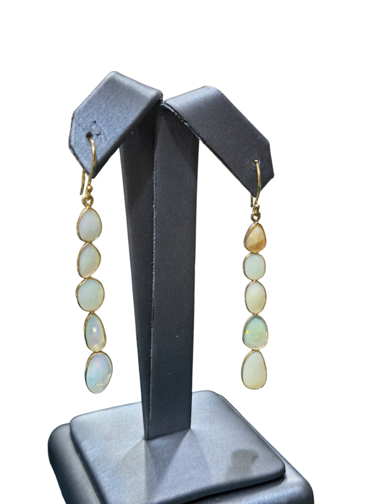 (X) 925 GP OPAL EARRINGS,  NATURAL ETHIOPIAN OPALS IN SILVER WITH 14K GOLD PLATING