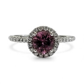 (B)14K .85CT PT .34CT DIA 28132, white gold halo ring, pink tourmaline center