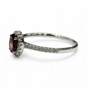 GBC (Y) 14K .62CT GARNET .16TDW HALO RING