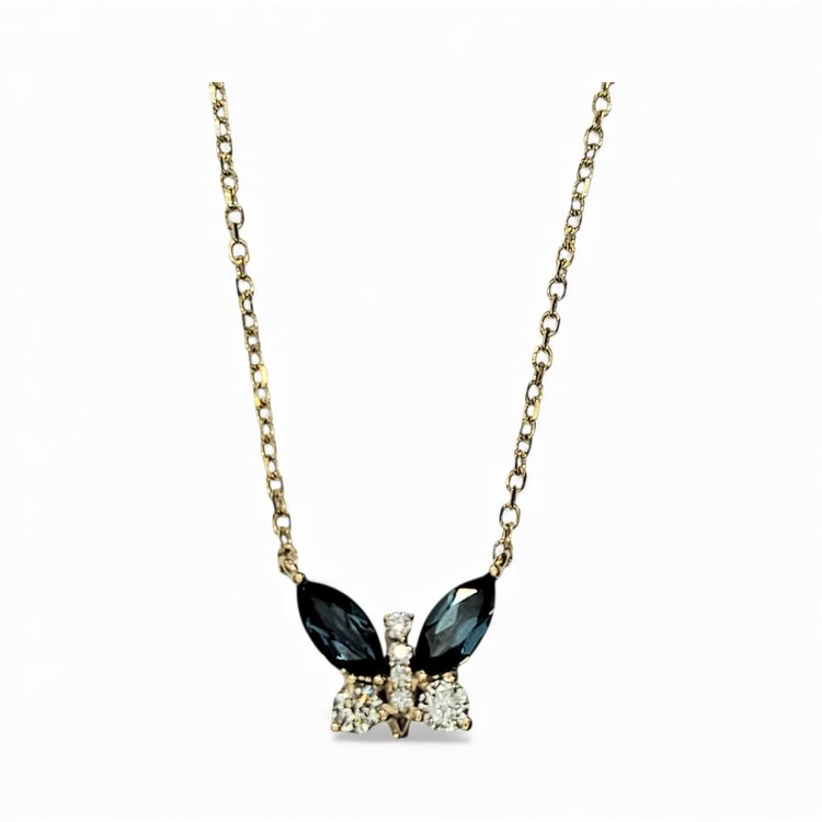 PARAGON COUTURE (R) 14KY .32CT LB TOPAZ .09CT DIAMOND BUTTERFLY NECKLACE