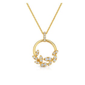 PRIMA NEW YORK M(Y) 14K .27CT DIAMOND ACCENTED LEAF ETERNITY CIRCLE PENDENT