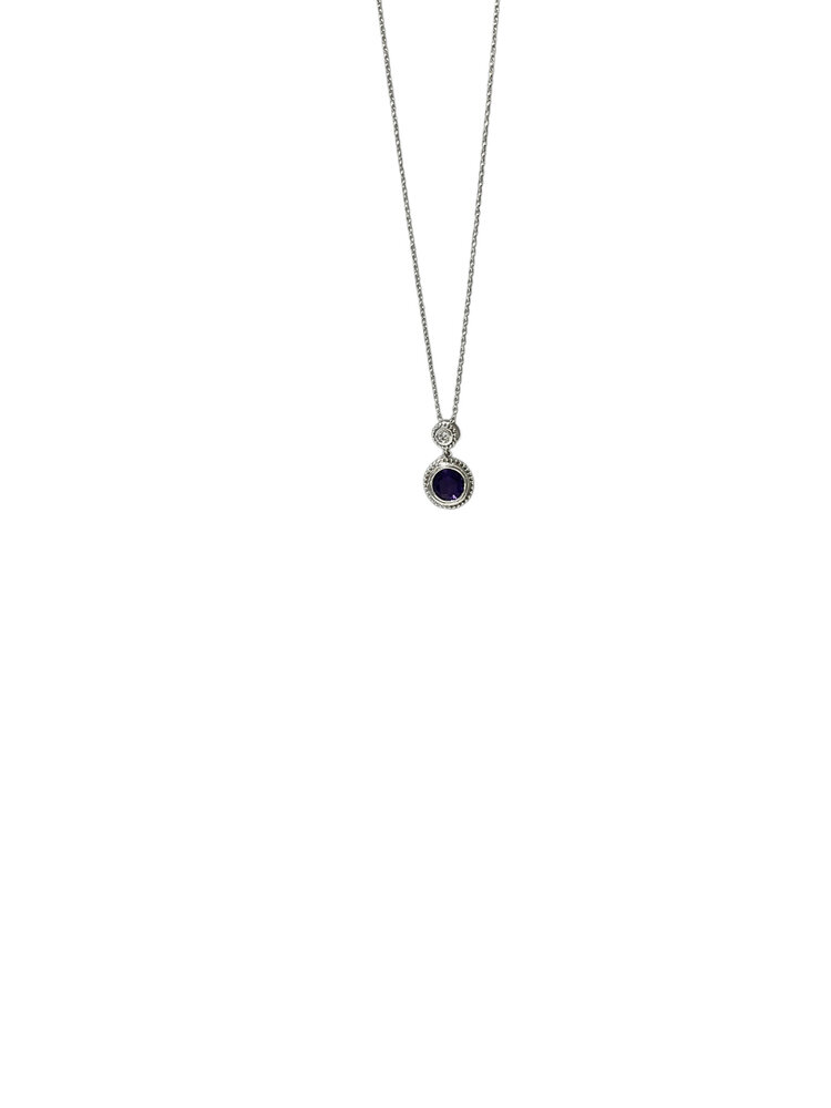 PRIMA NEW YORK M(Y) 14K .52CT AMETHYST .04CT DIAMOND BEZELED DESIGN