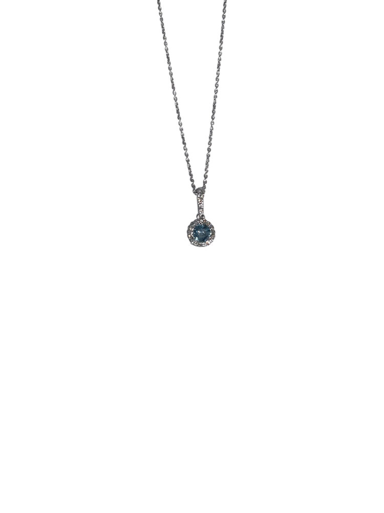 PRIMA NEW YORK M(Y) 14K .31CT AQUA .09CT HALO DIAMOND GEMSTONE PENDENT