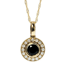 GBC (Z) 14KY .41CT SAP BEZEL .13CT DIAMOND HALO MILGRAIN ACCENTED GENUINE DIAMOND AND SAPPHIRE PENDENT