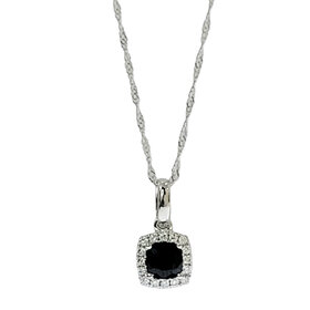 GBC (Z) 14K .45CT SAP .08CT GENUINE SAPPHIRE AND DIAMOND HALO SOLITAIRE PENDENT